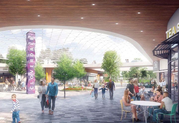 Rendering of Retail Options and Public Space in Cloverdale Square
